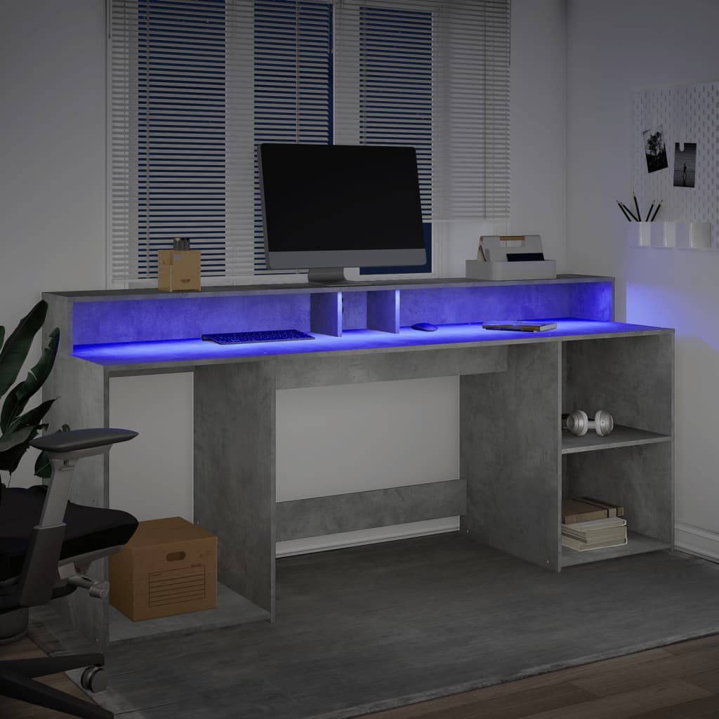 LED-Schreibtisch Betongrau 200x55x91 cm Holzwerkstoff