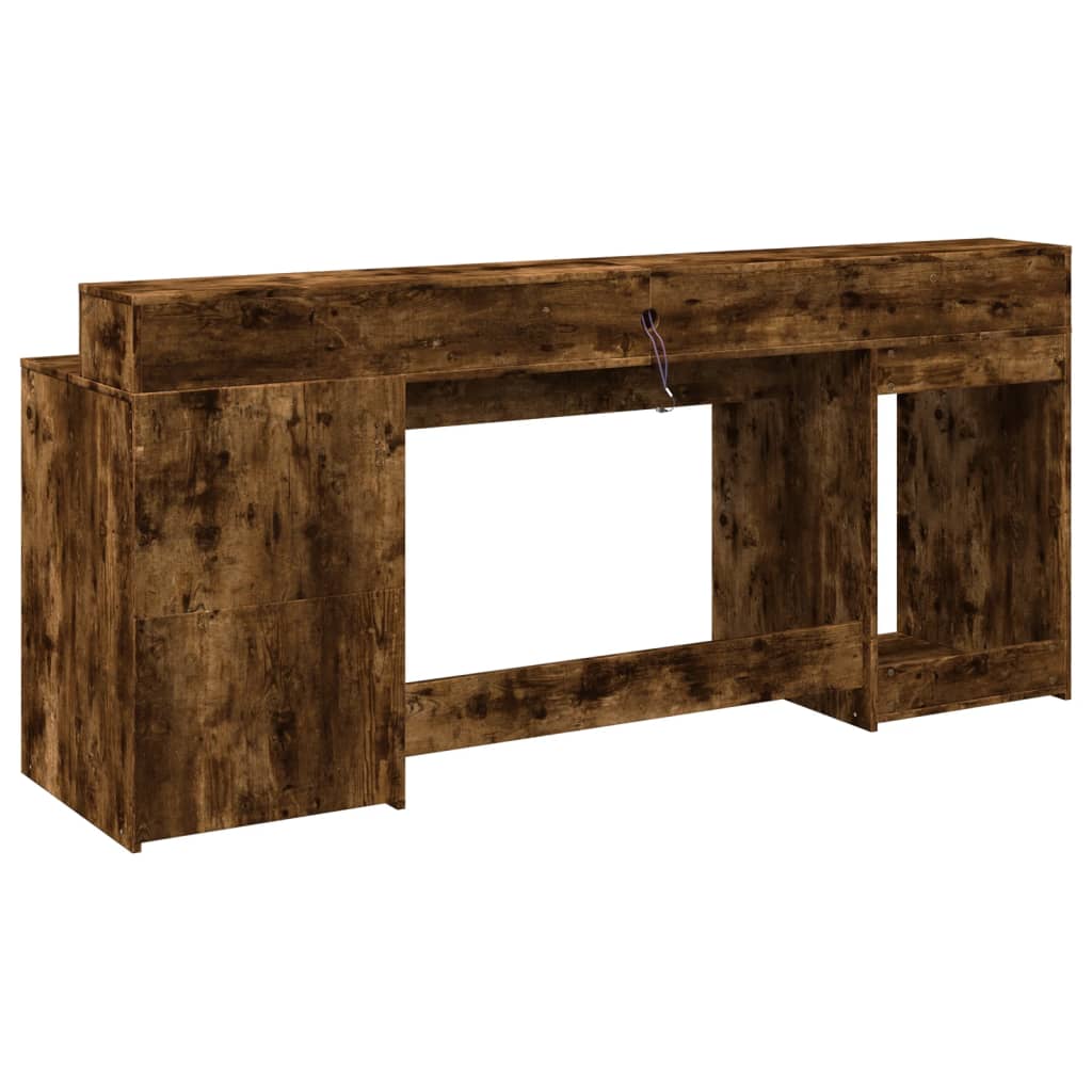 LED-Schreibtisch Räuchereiche 200x55x91 cm Holzwerkstoff