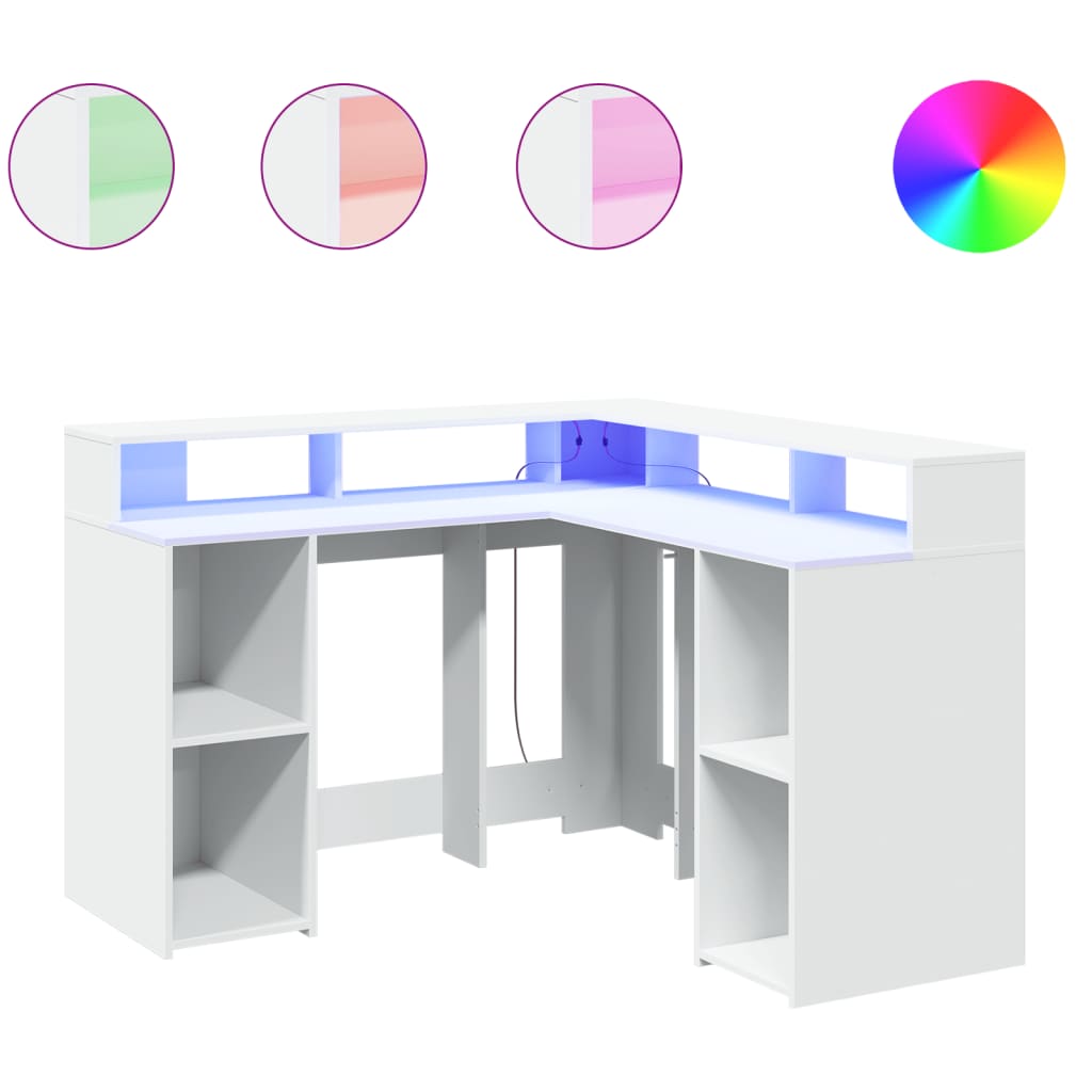 LED-Schreibtisch Weiß 130x130x91 cm Holzwerkstoff