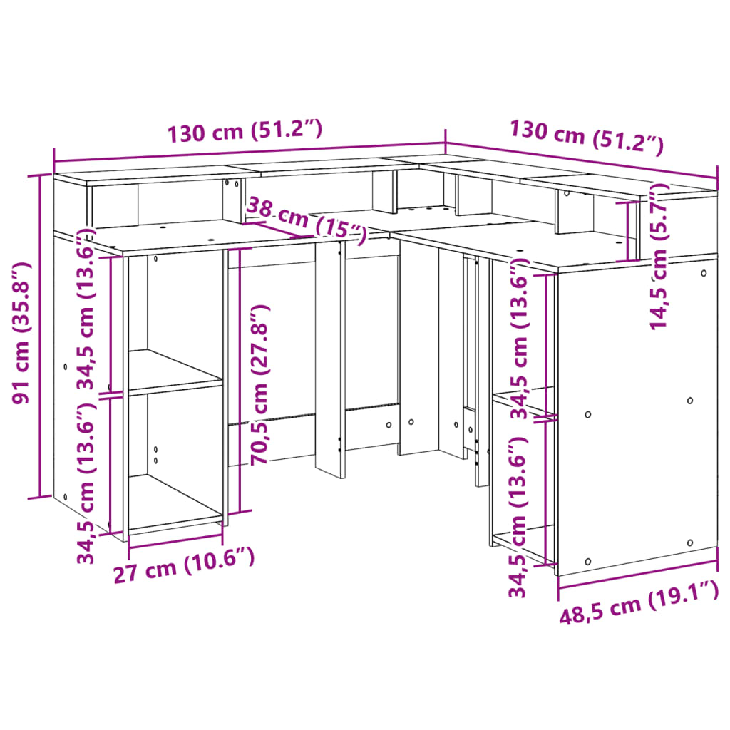 LED-Schreibtisch Weiß 130x130x91 cm Holzwerkstoff
