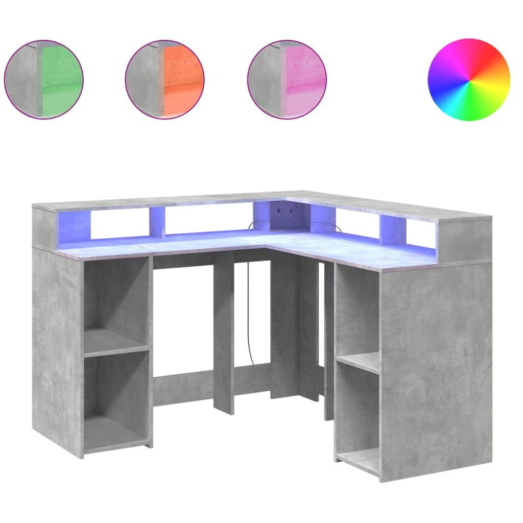 LED-Schreibtisch Betongrau 130x130x91 cm Holzwerkstoff