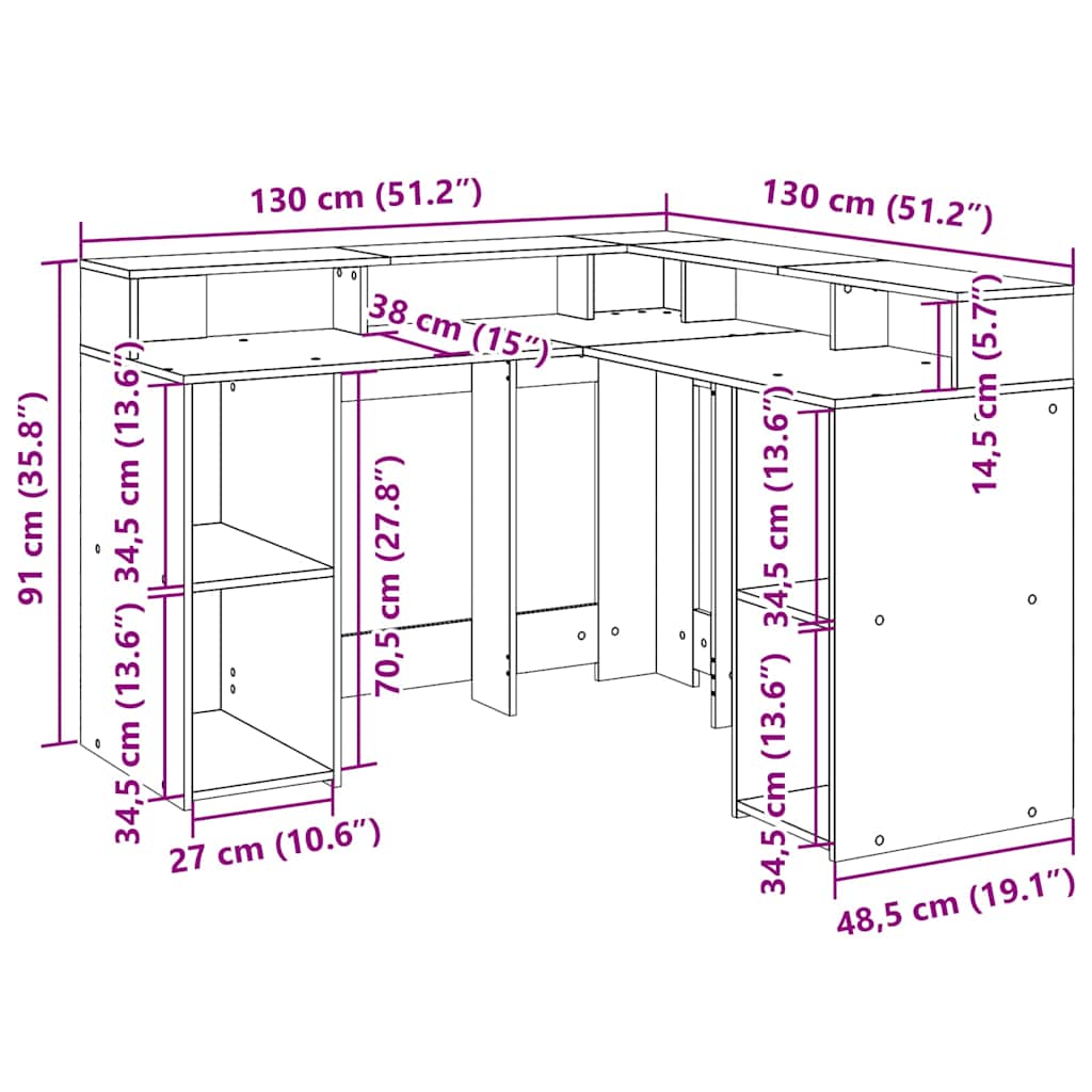 LED-Schreibtisch Artisan-Eiche 130x130x91 Holzwerkstoff
