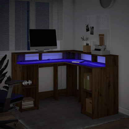 LED-Schreibtisch Artisan-Eiche 130x130x91 Holzwerkstoff