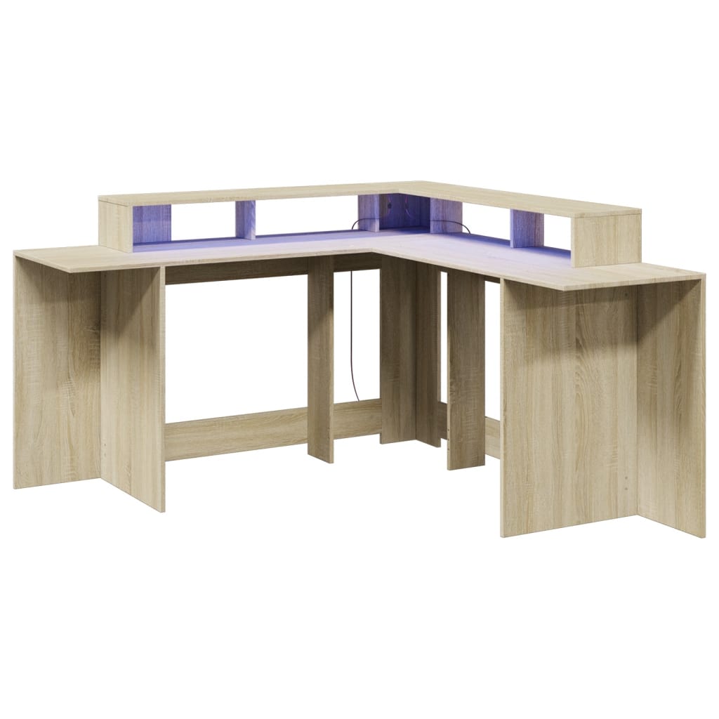 LED-Schreibtisch Sonoma-Eiche 152x152x91 cm Holzwerkstoff