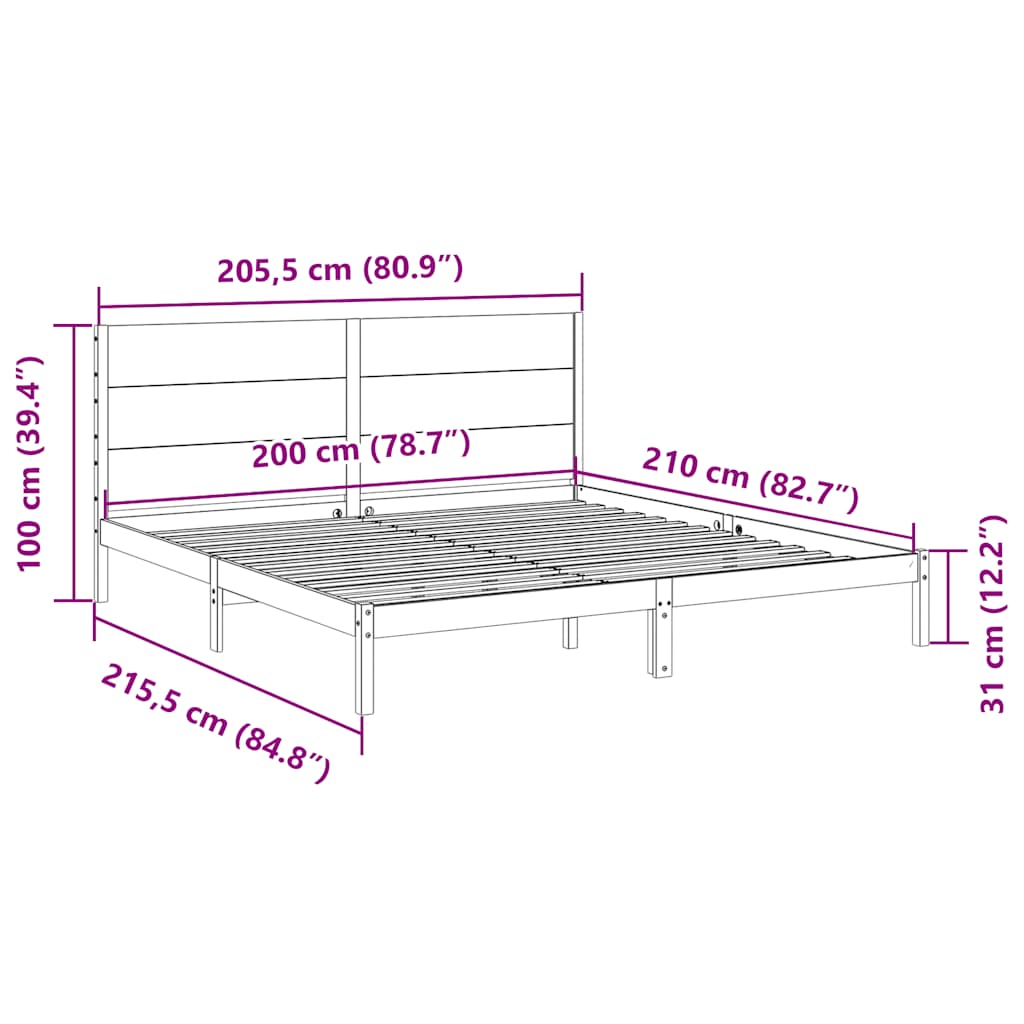 Massivholzbett Extra Lang ohne Matratze 200x210 cm