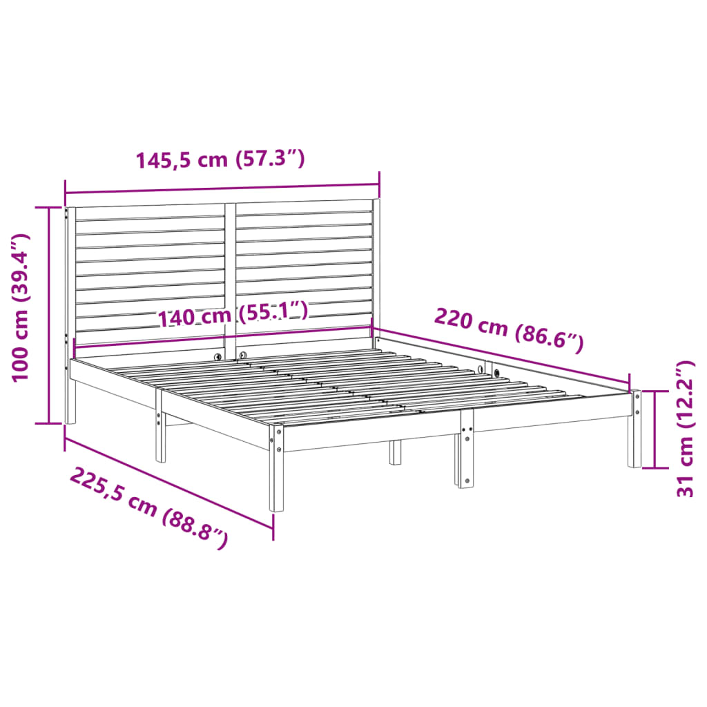 Massivholzbett Extra Lang ohne Matratze 140x220 cm