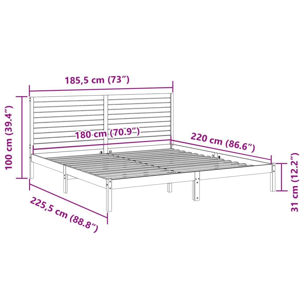 Massivholzbett Extra Lang ohne Matratze 180x220 cm
