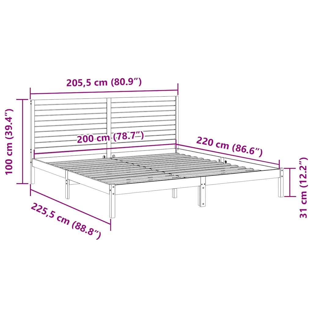 Massivholzbett Extra Lang ohne Matratze Weiß 200x220 cm