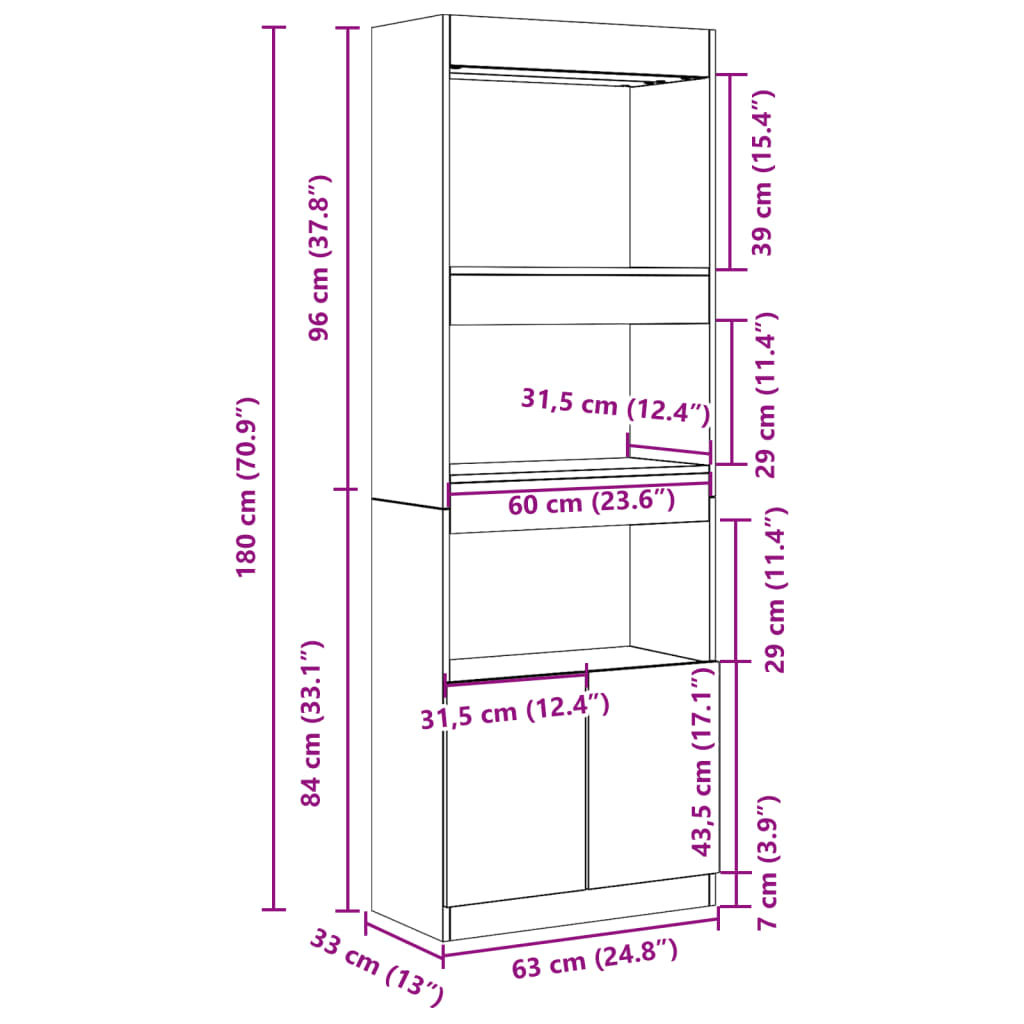 Highboard 63x33x180 cm Sonoma-Eiche Holzwerkstoff