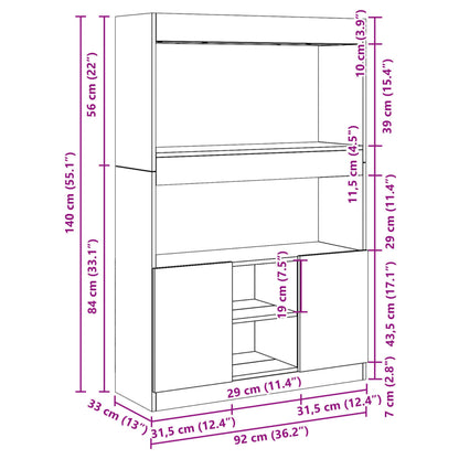 Highboard Weiß 92x33x140 cm Holzwerkstoff