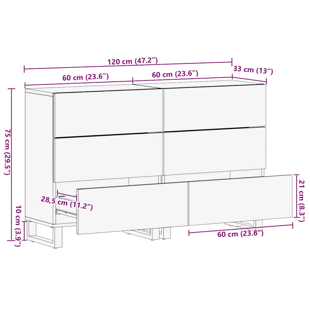Sideboards 2 Stk. Schwarz 60x33x75 cm Massivholz Mango