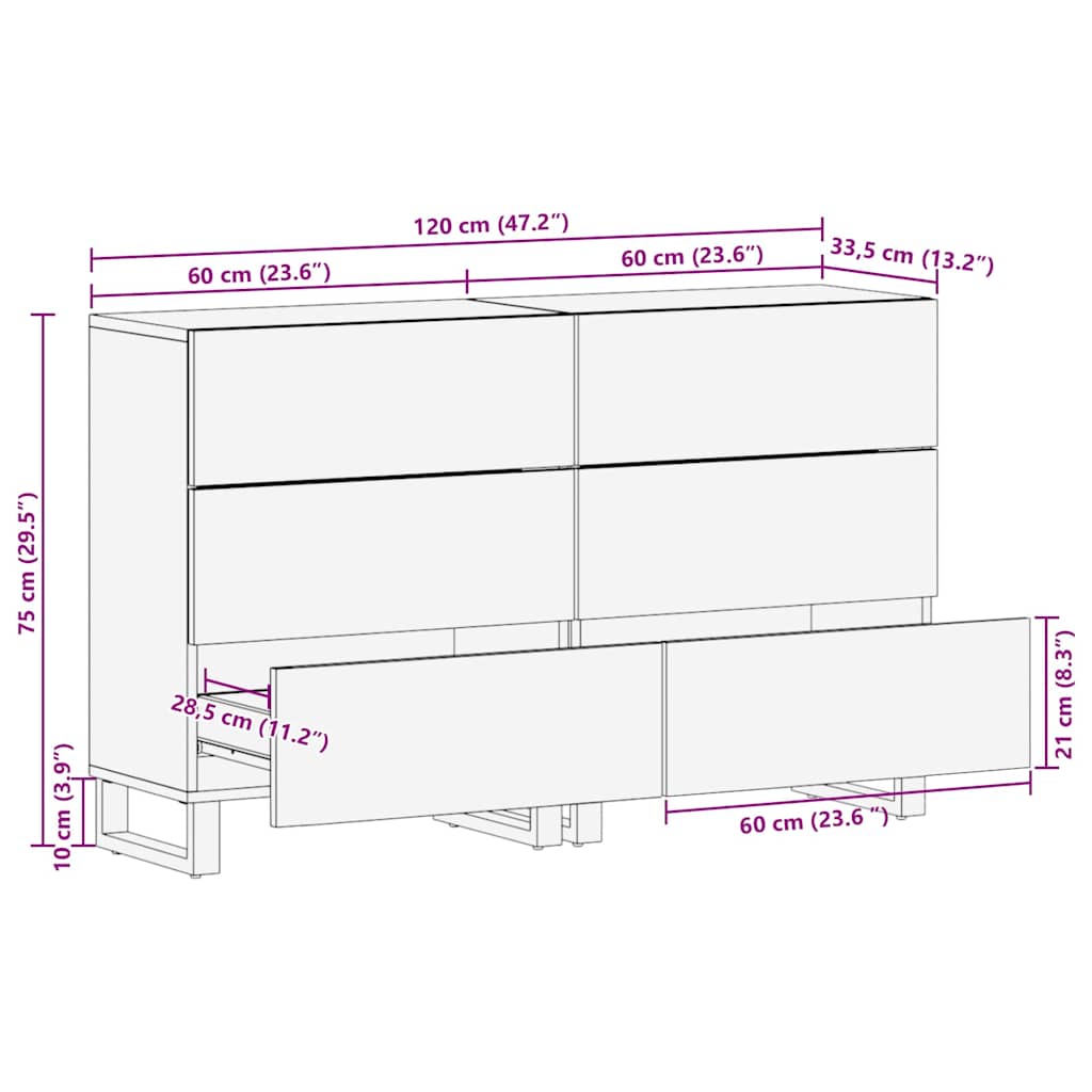 Sideboard Set 2 stk. Weiß 120 x 33 x 75 cm Massivholz Mango