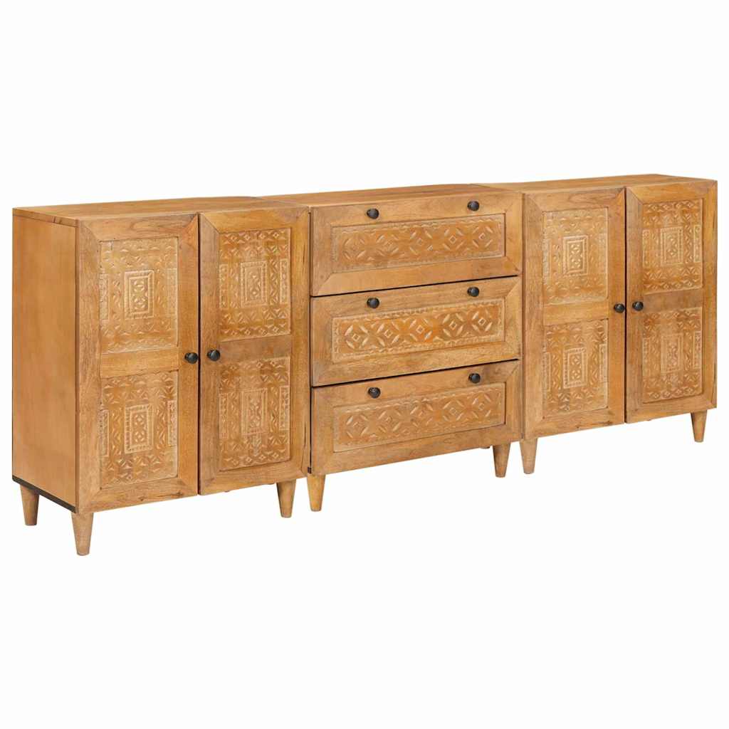 Sideboard 3 stk. 180 x 33,5 x 75 cm massives Mangoholz Braun