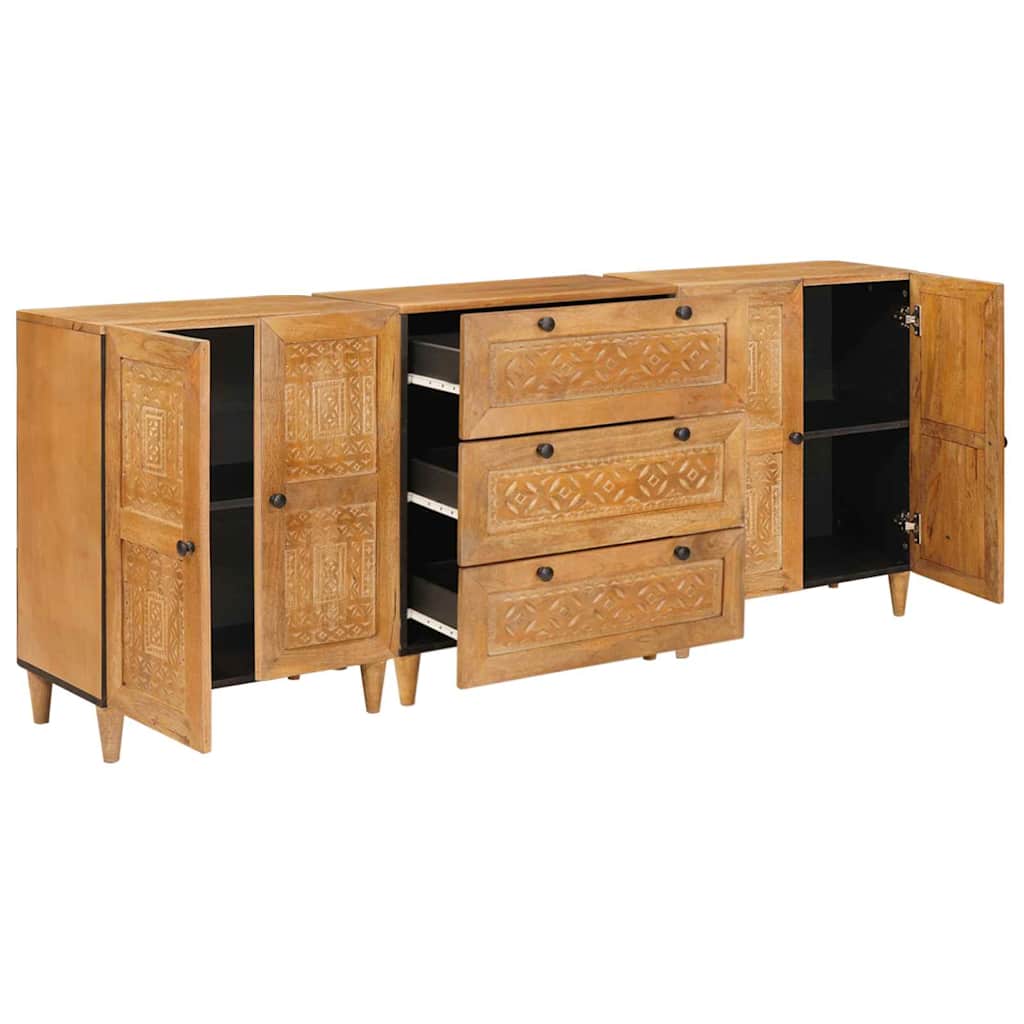 Sideboard 3 stk. 180 x 33,5 x 75 cm massives Mangoholz Braun