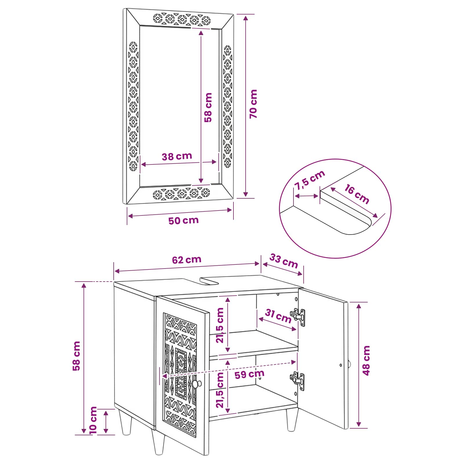 Badezimmermöbel-Set 2 stk. Braun 62 x 33 x 58 cm Holzwerkstoff