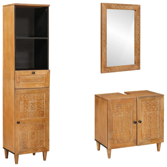 Badezimmermöbel-Set 3 stk. Braun 38 x 33 x 160 cm Holzwerkstoff