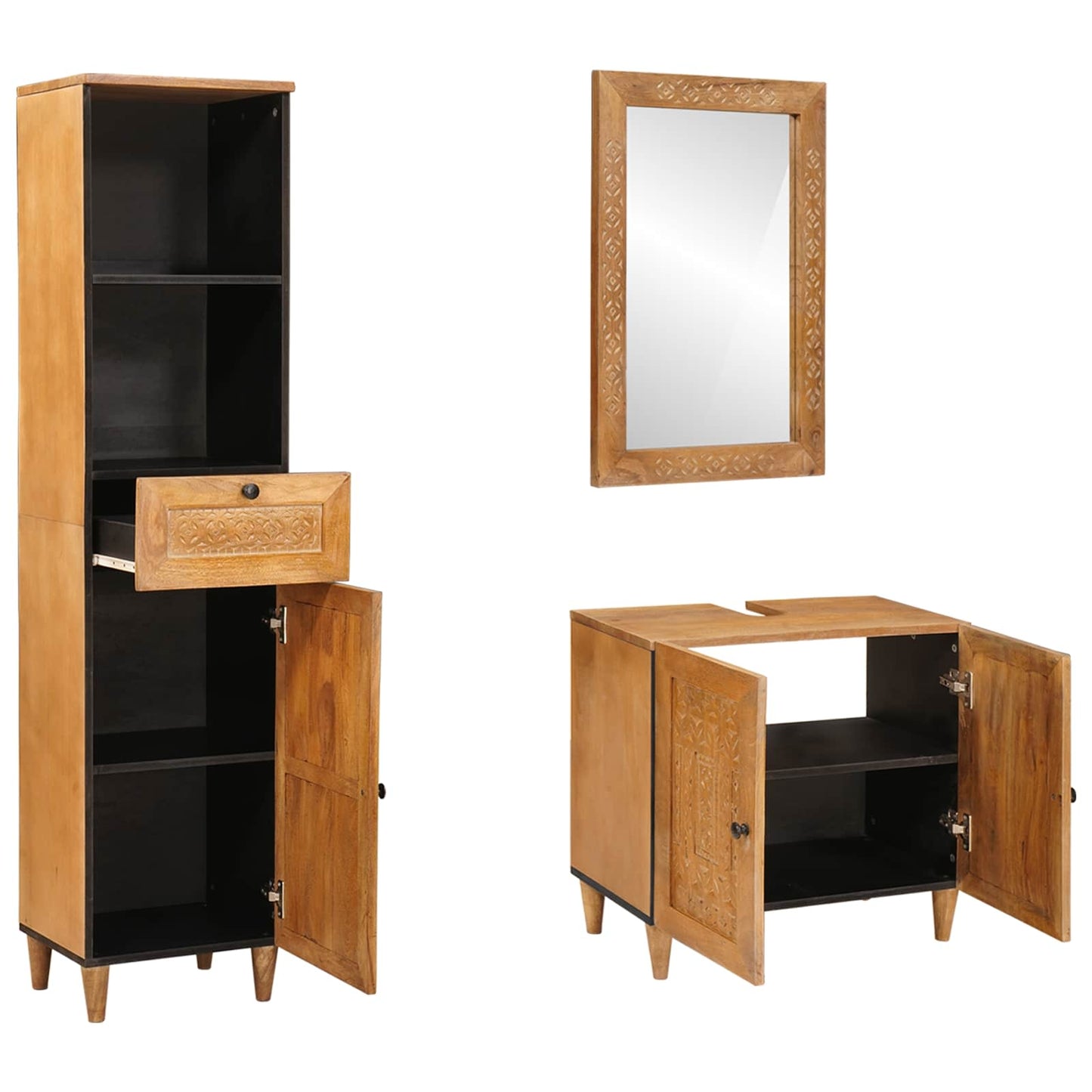 Badezimmermöbel-Set 3 stk. Braun 38 x 33 x 160 cm Holzwerkstoff