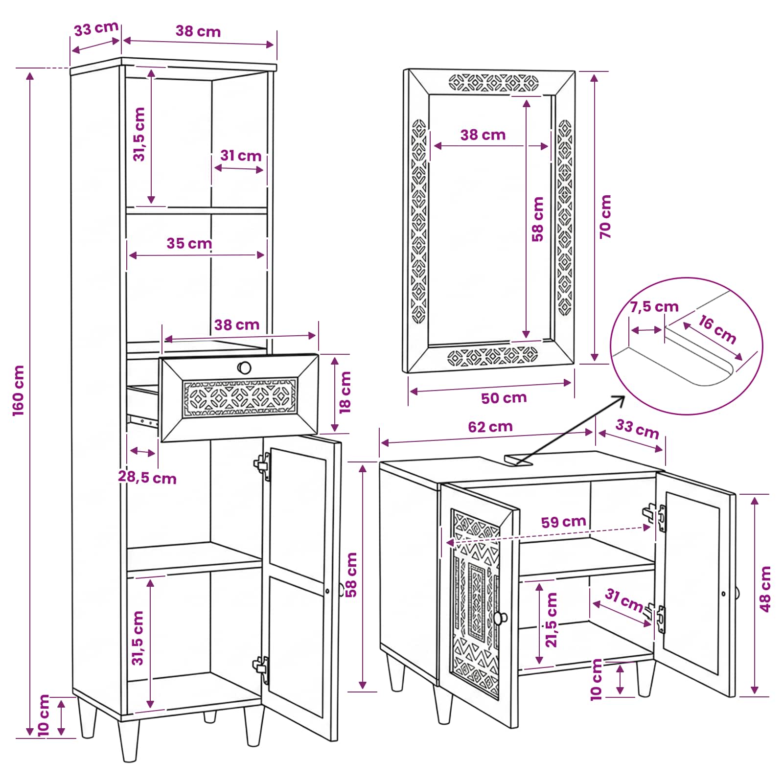 Badezimmermöbel-Set 3 stk. Braun 38 x 33 x 160 cm Holzwerkstoff