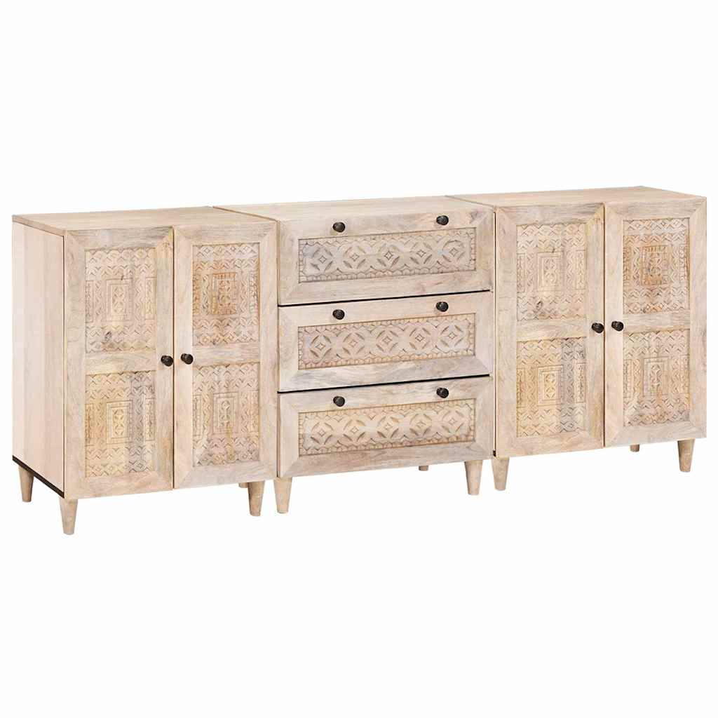 Sideboard 3 Stk. 180 x 33,5 x 75 cm massives Mangoholz Weiß