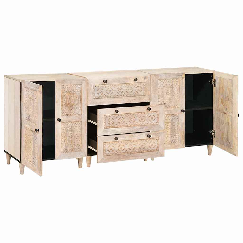 Sideboard 3 Stk. 180 x 33,5 x 75 cm massives Mangoholz Weiß