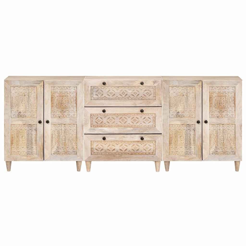 Sideboard 3 Stk. 180 x 33,5 x 75 cm massives Mangoholz Weiß