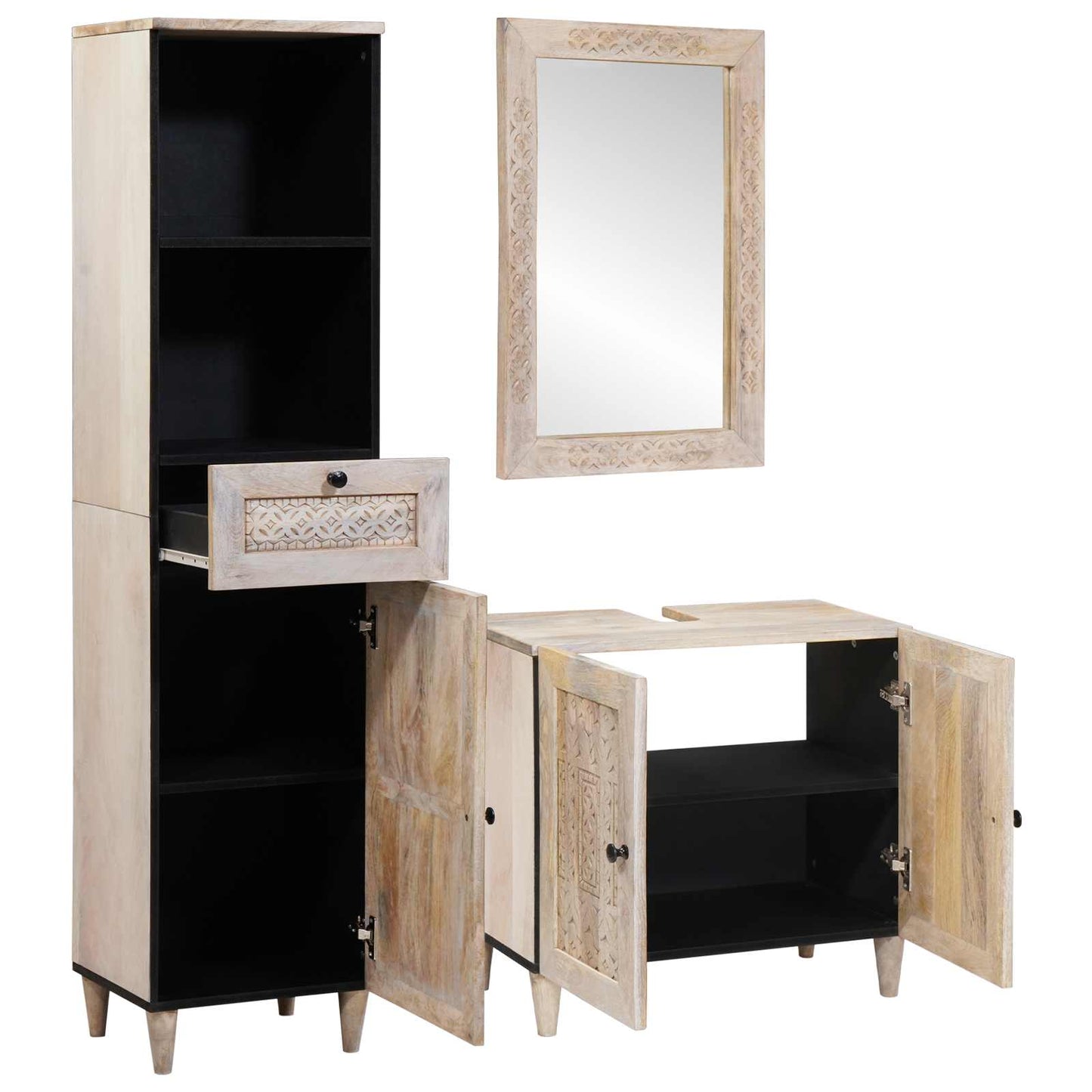 Badezimmermöbel-Set mit Schubladen 3 pcs Weiß Holzwerkstoff