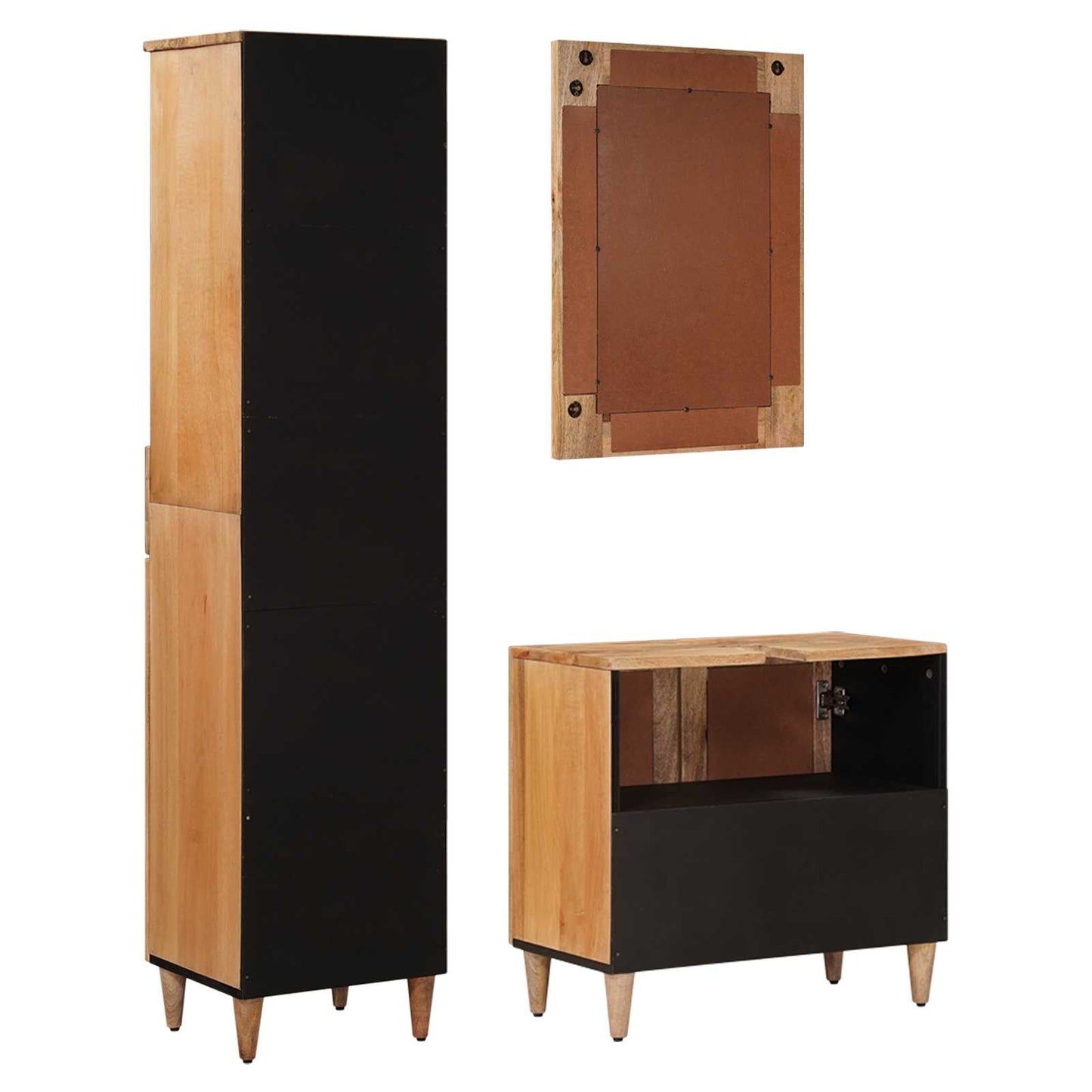 Badezimmermöbel-Set mit Schubladen 3 pcs Natur Massivholz Mango