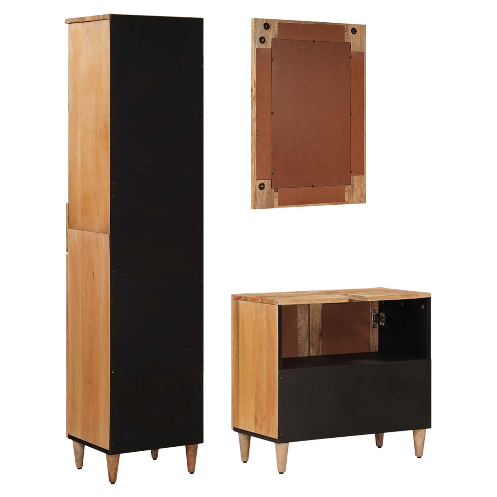 Badezimmermöbel-Set mit Schubladen 3 pcs Natur Massivholz Mango