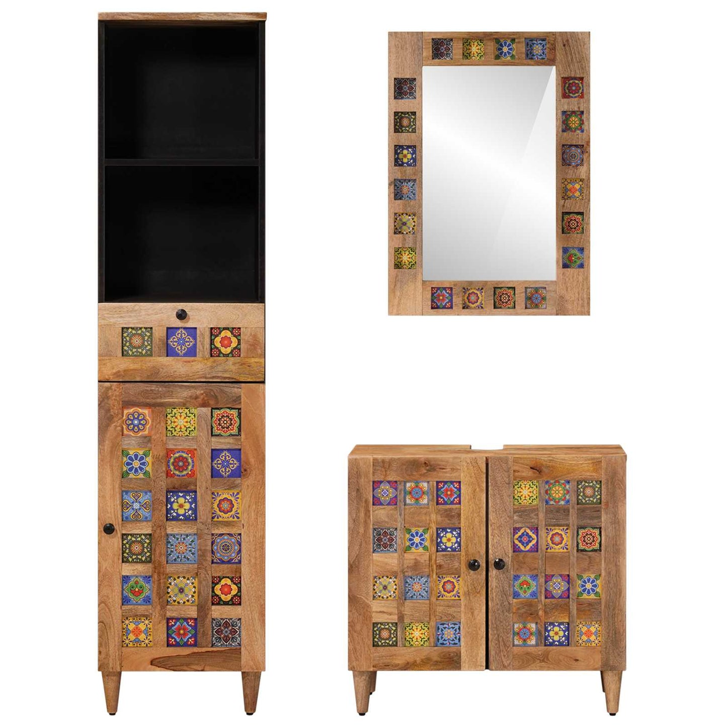 Badezimmermöbel-Set mit Schubladen 3 pcs Natur Massivholz Mango