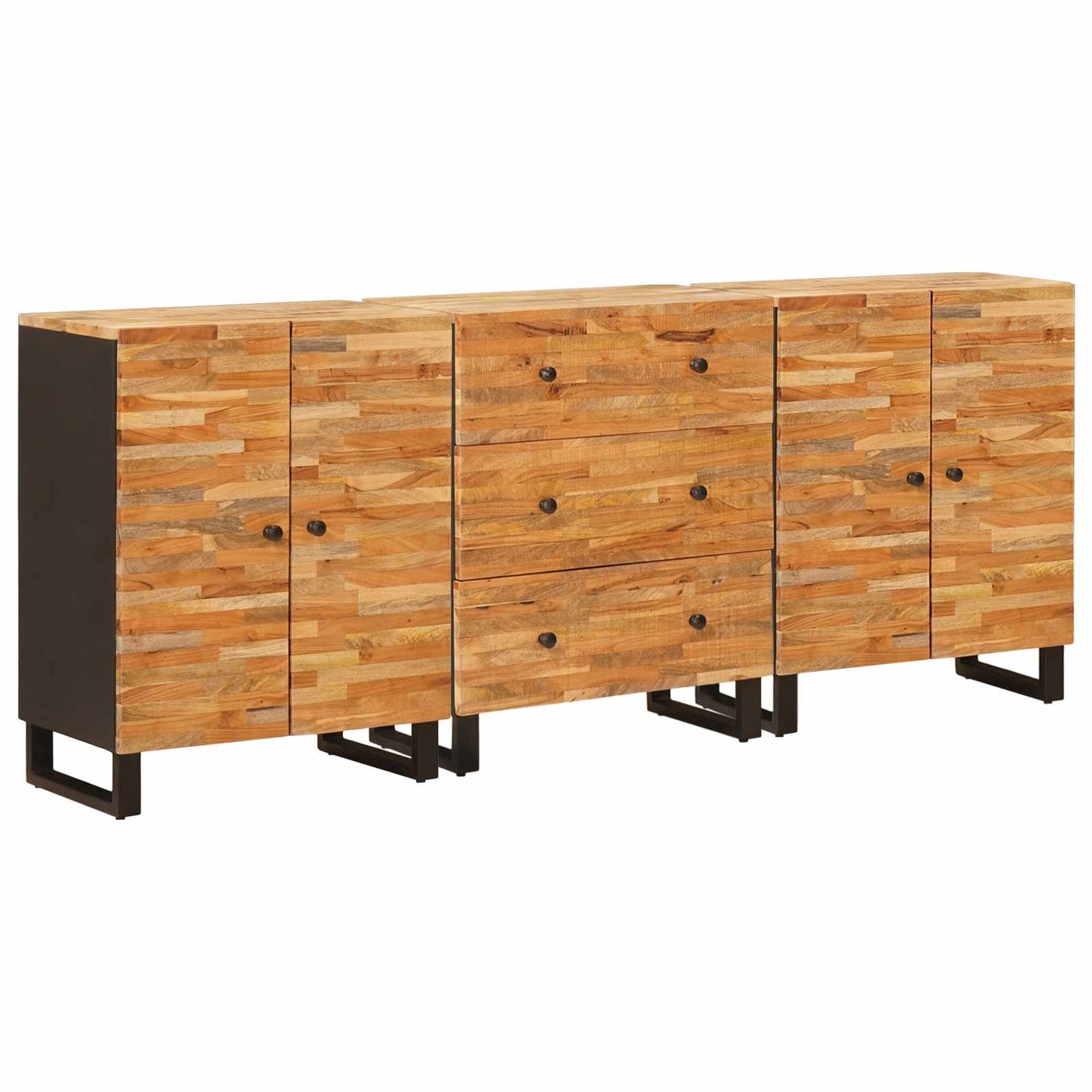 Sideboard 3 Stk. 60 x 33 x 75 cm Massivholz Mango Braun