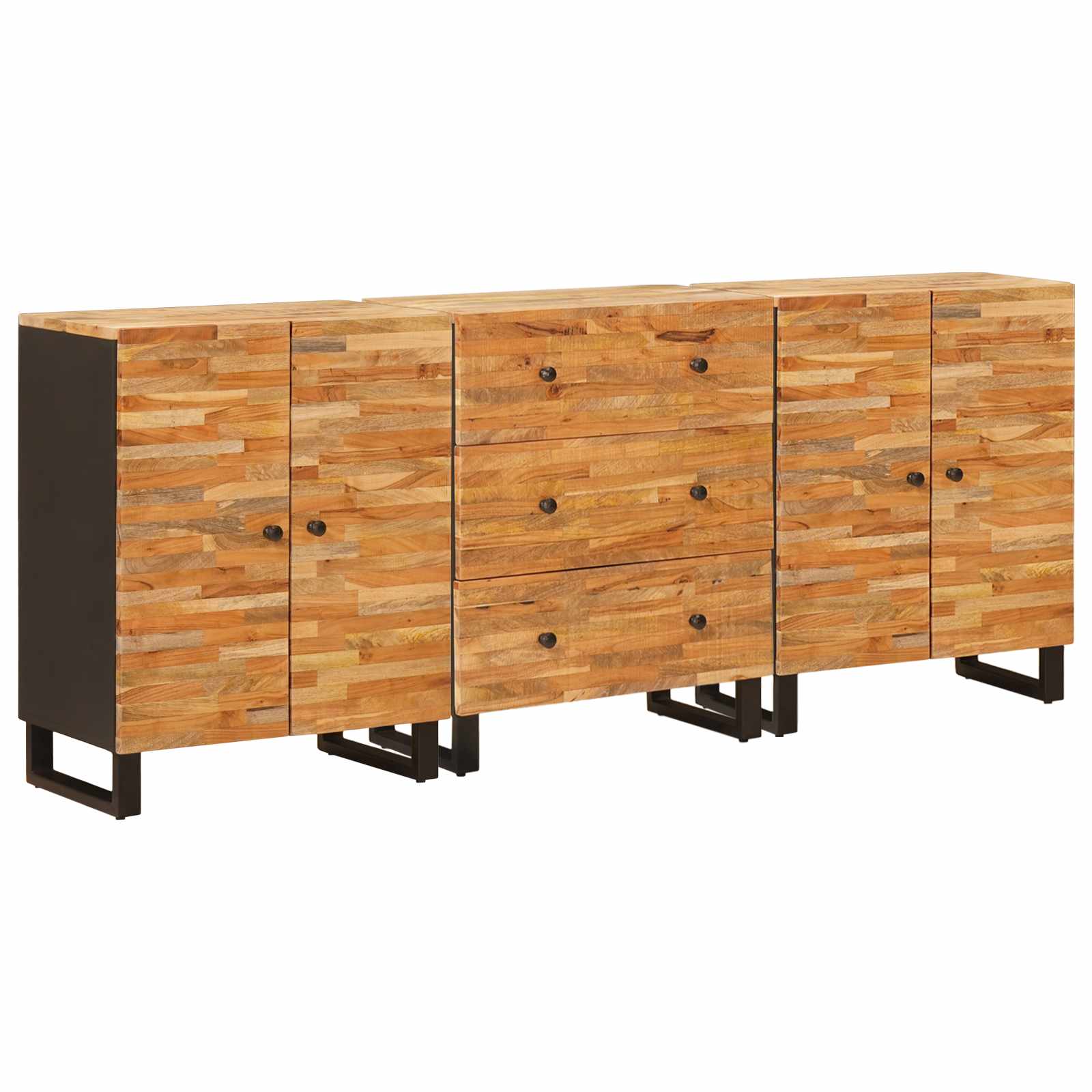 Sideboard 3 Stk. 60 x 33 x 75 cm Massivholz Mango Braun