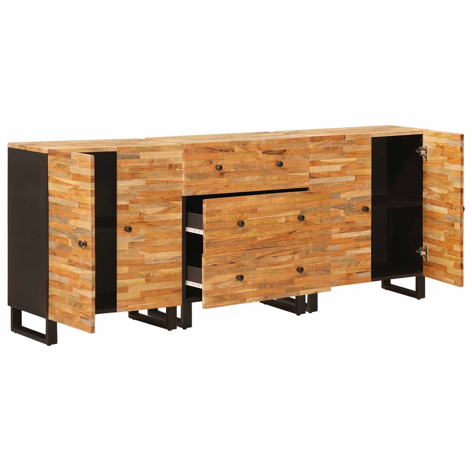 Sideboard 3 Stk. 60 x 33 x 75 cm Massivholz Mango Braun