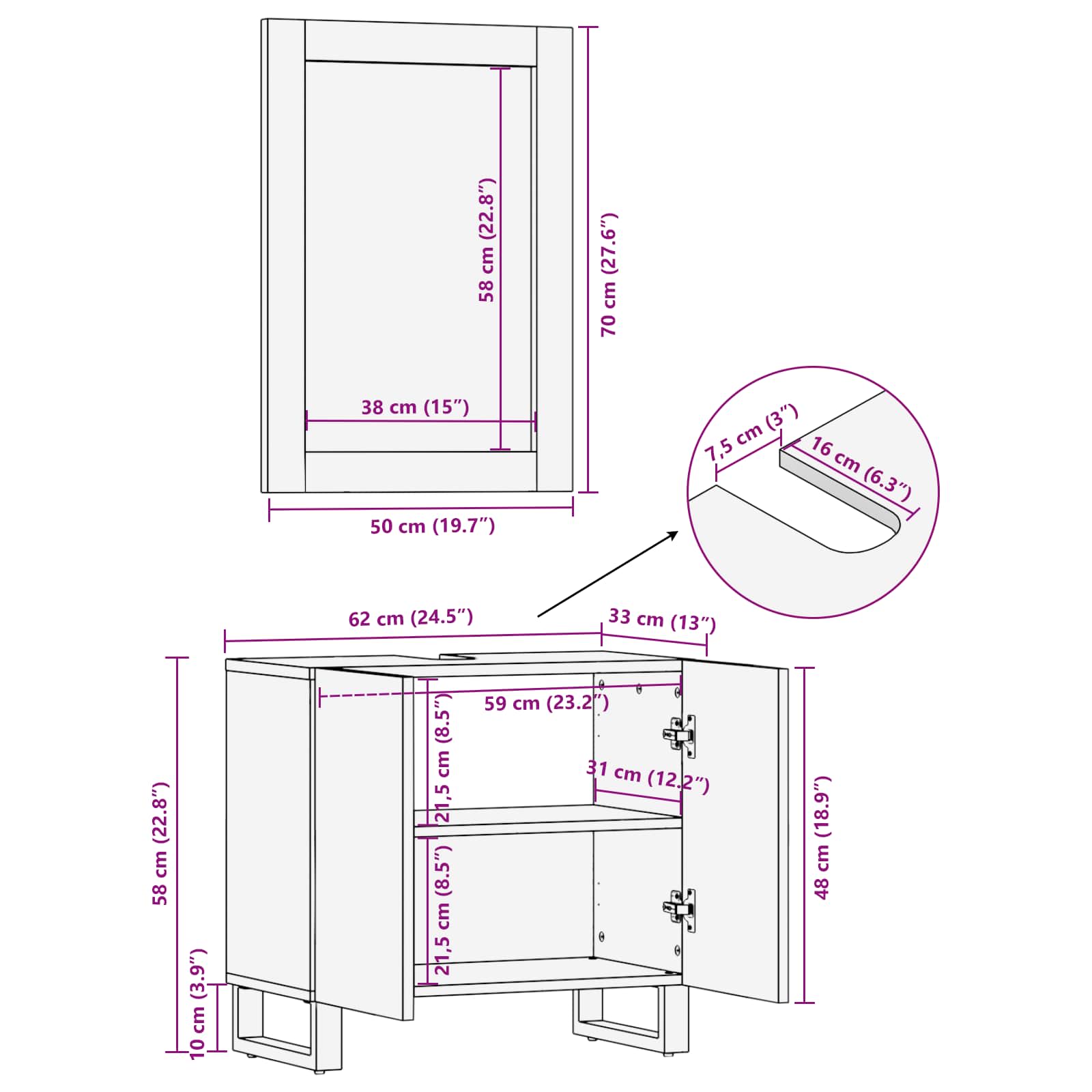 Badezimmer Sets 2 stk. Natur 62 x 33 x 68 cm Massivholz Mango