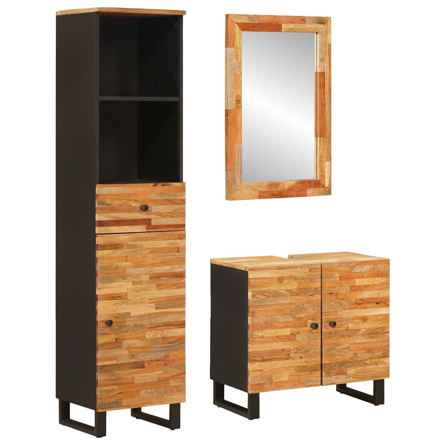 Badezimmer Sets mit Schubladen mit Regal Natur Massivholz Mango