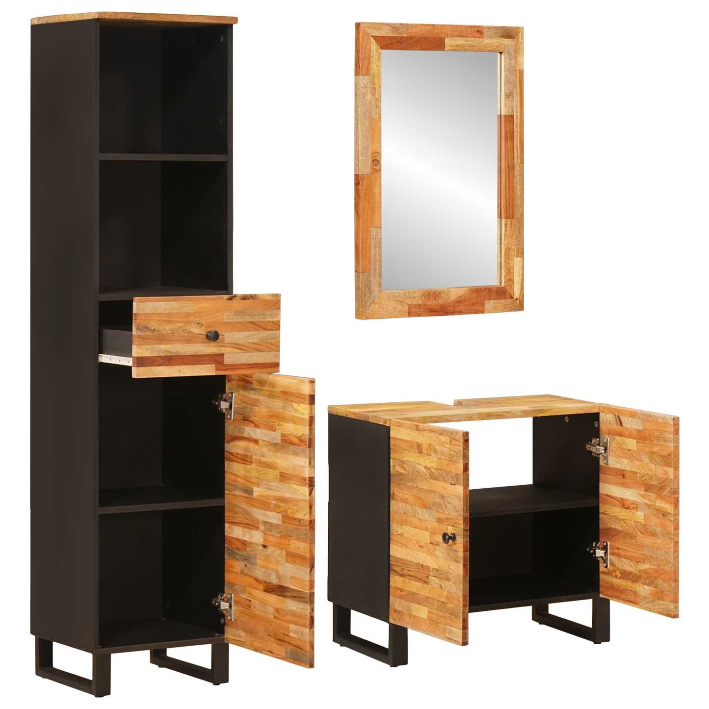 Badezimmer Sets mit Schubladen mit Regal Natur Massivholz Mango