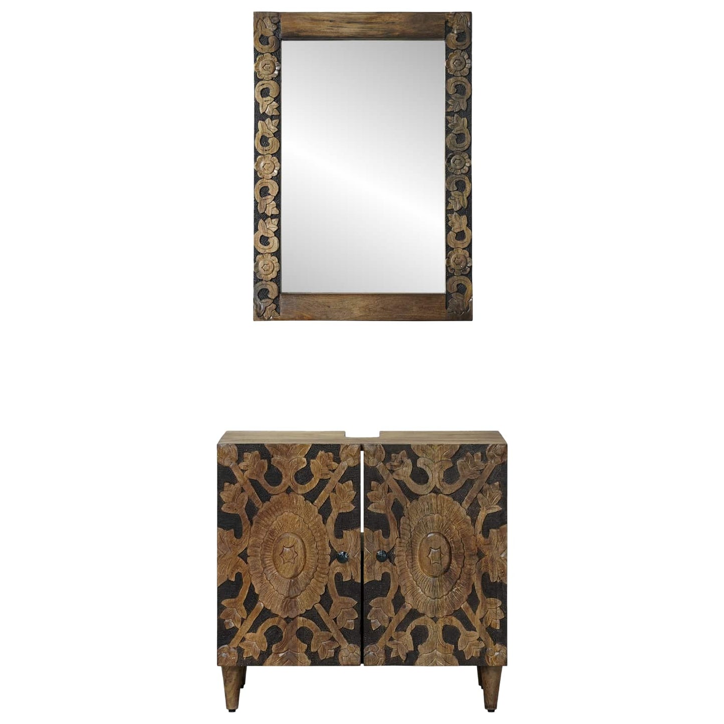 Badezimmermöbel-Set Wandmontiert 2 pcs Braun Massivholz Mango