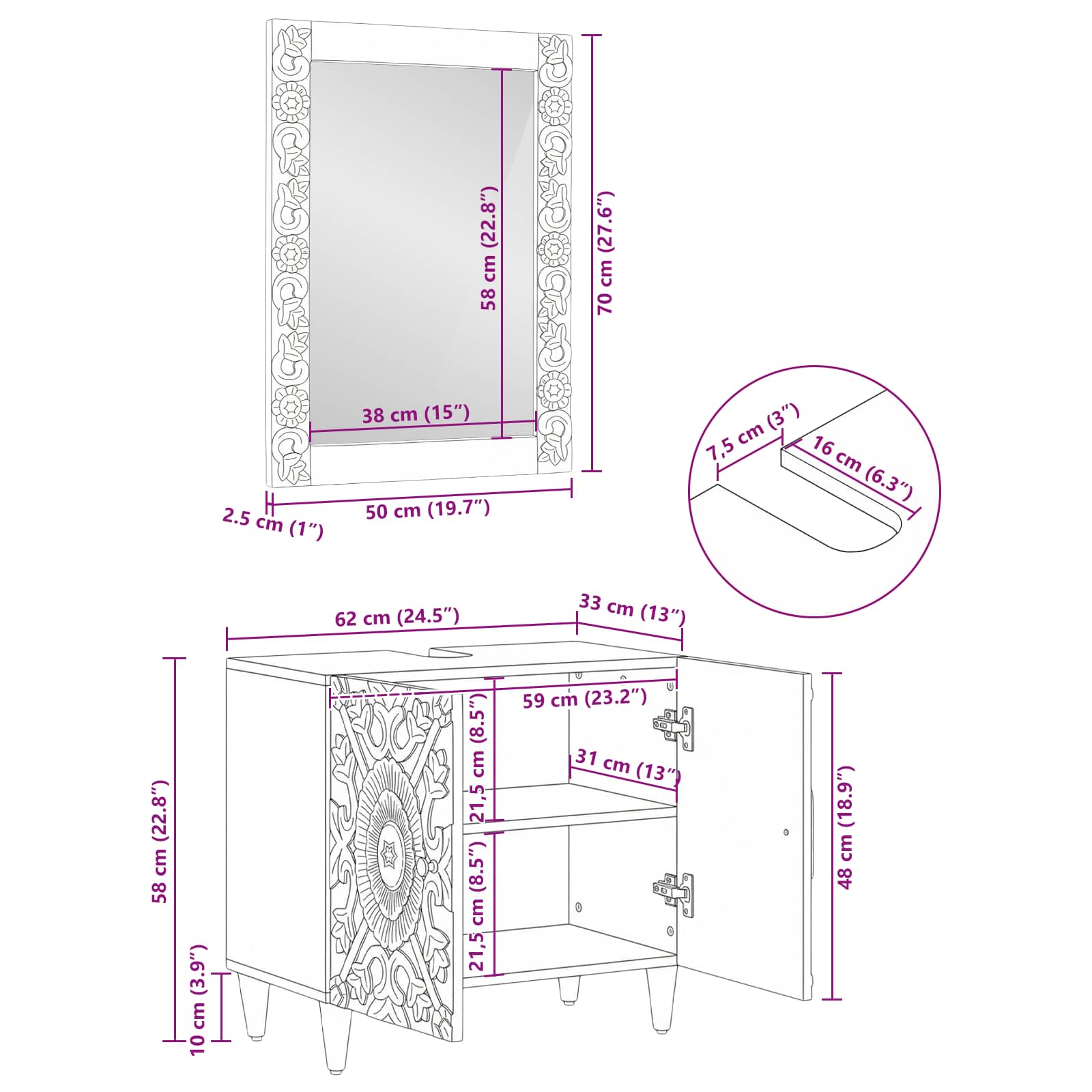 Badezimmermöbel-Set Wandmontiert 2 pcs Braun Massivholz Mango