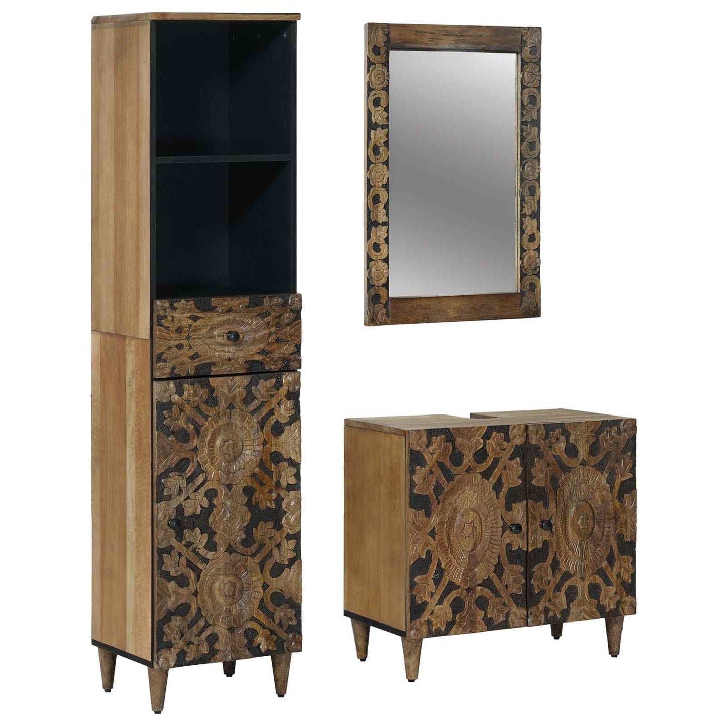 Badezimmermöbel-Set mit Schubladen 3 pcs Braun Massivholz Mango