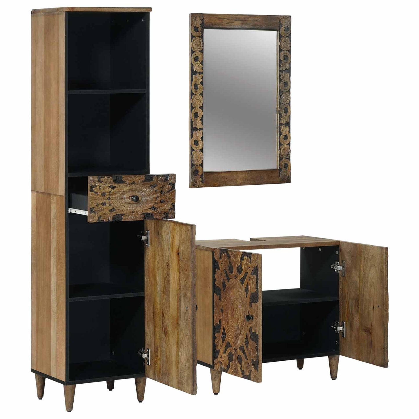 Badezimmermöbel-Set mit Schubladen 3 pcs Braun Massivholz Mango