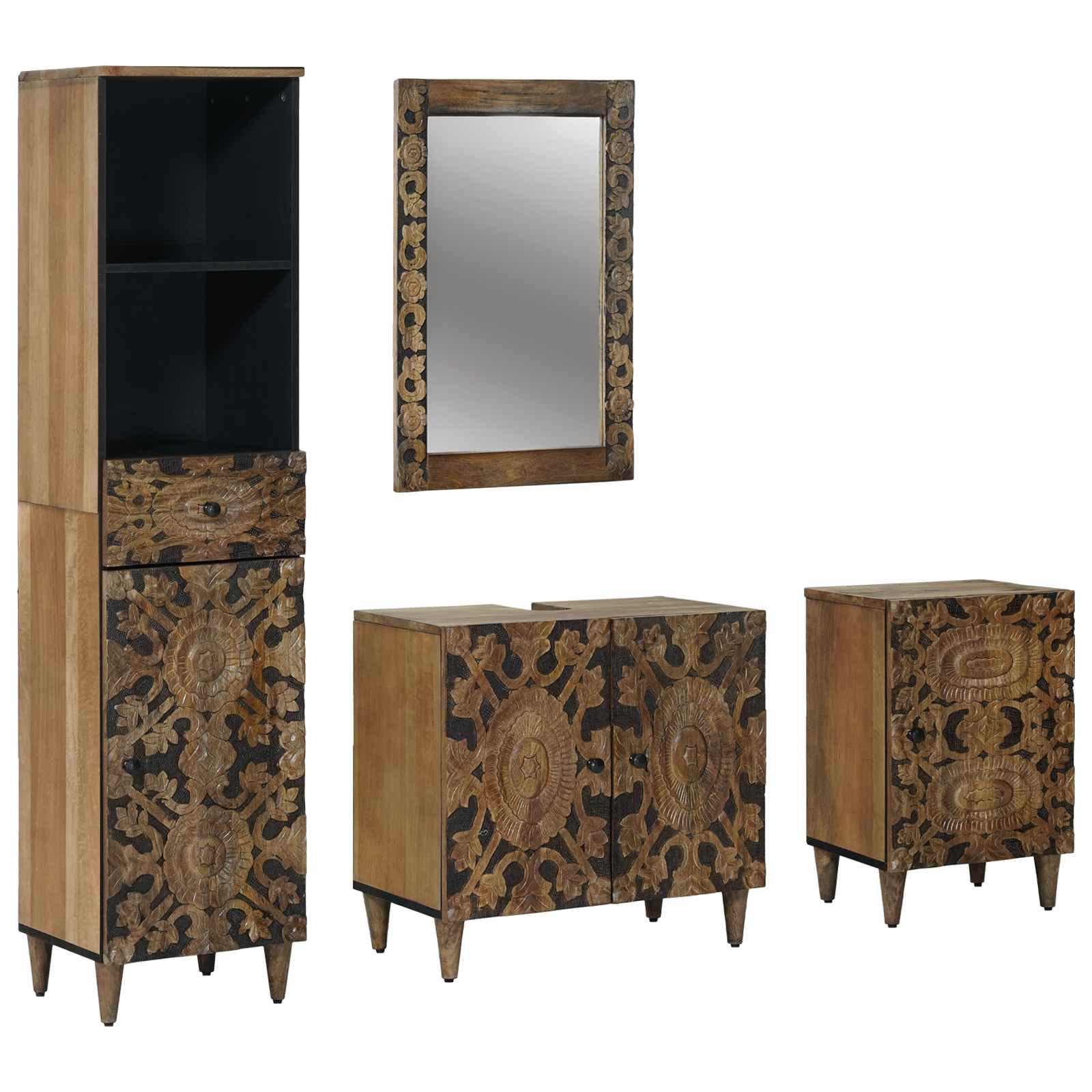 Badezimmermöbel-Set mit Schubladen 4 pcs Braun Massivholz Mango
