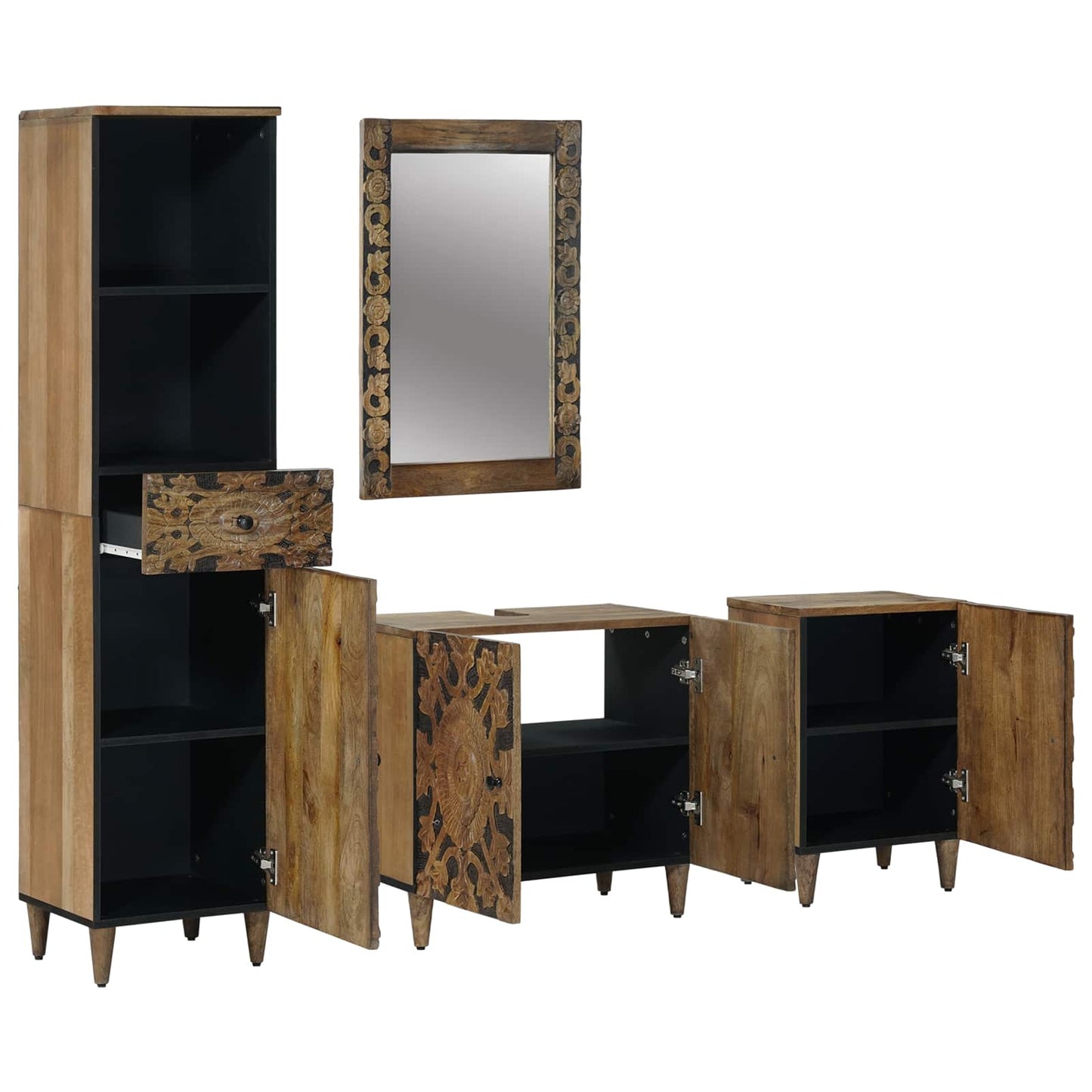 Badezimmermöbel-Set mit Schubladen 4 pcs Braun Massivholz Mango