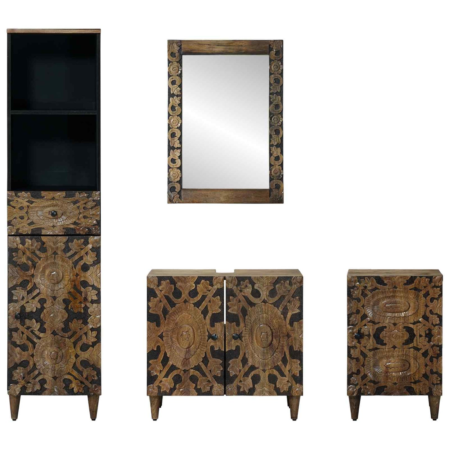 Badezimmermöbel-Set mit Schubladen 4 pcs Braun Massivholz Mango