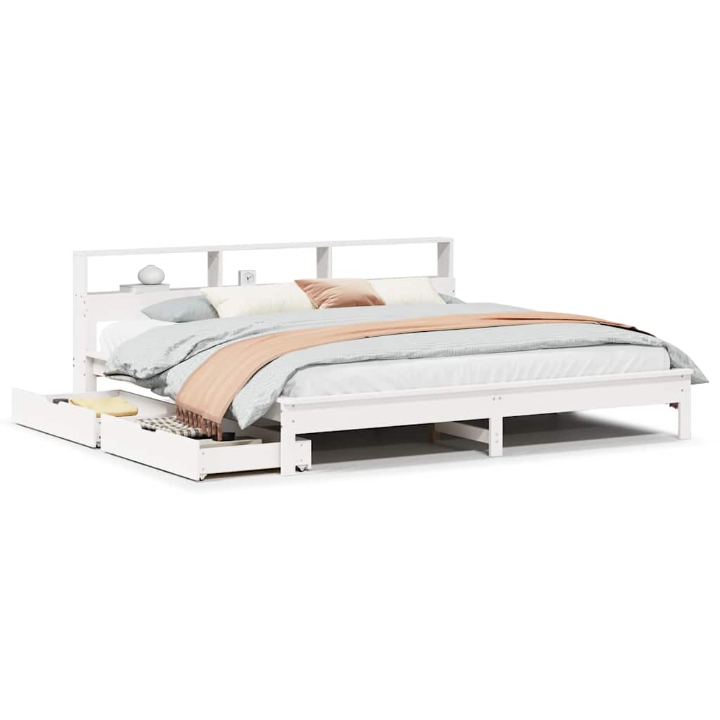 Lit en bois massif avec étagère sans matelas blanc 180x200 cm pin