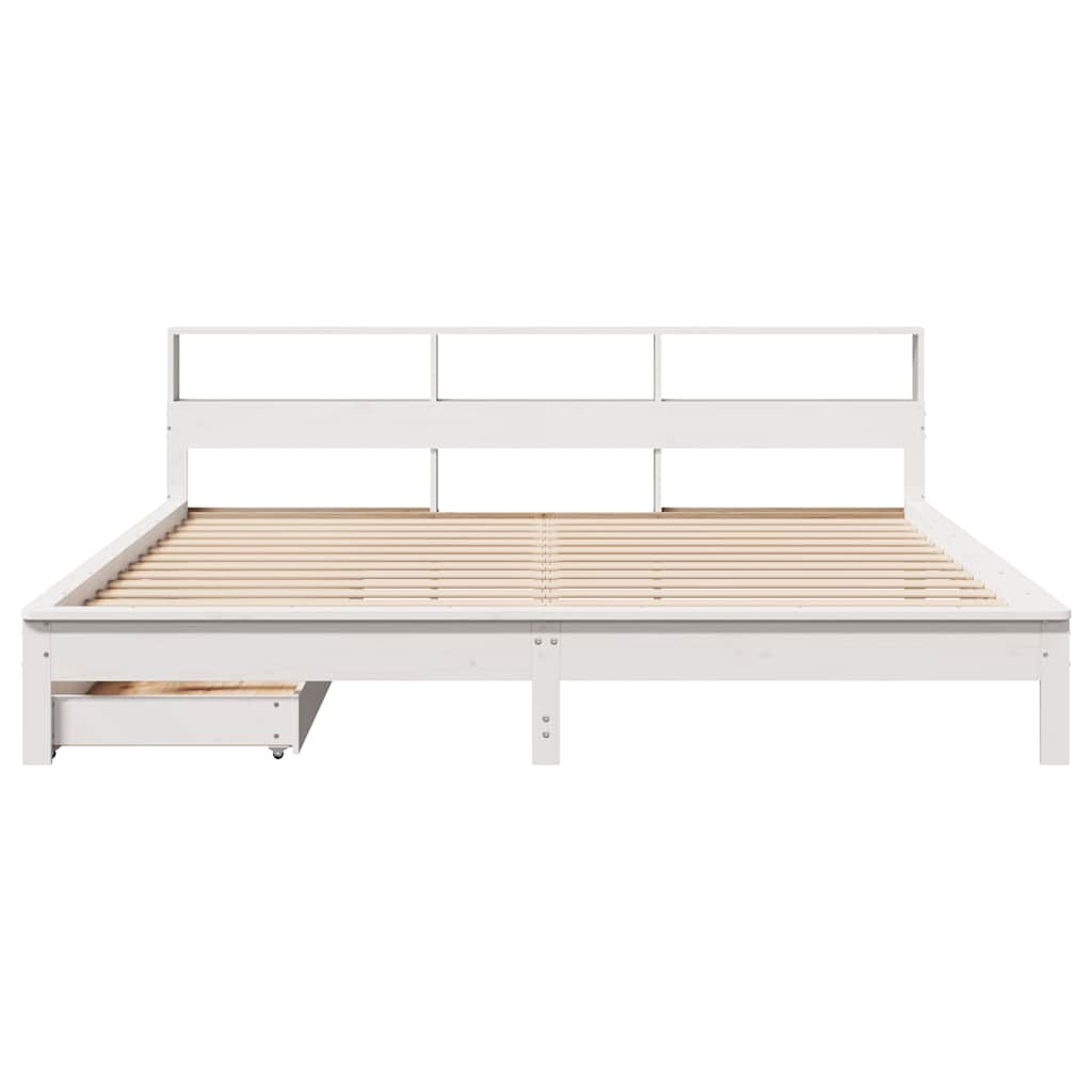 Lit en bois massif avec étagère sans matelas blanc 180x200 cm pin