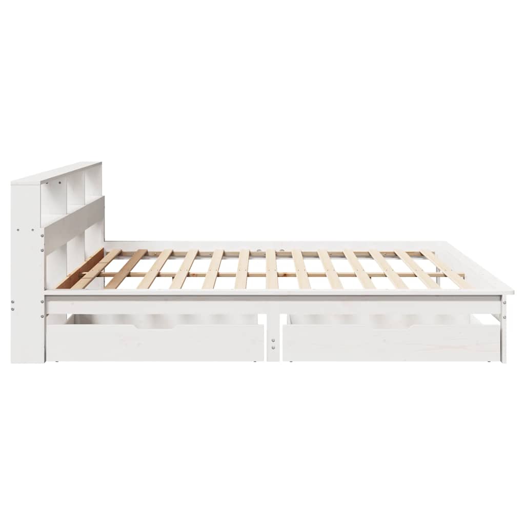 Lit en bois massif avec étagère sans matelas blanc 180x200 cm pin