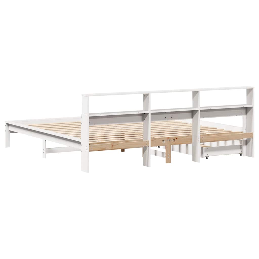 Lit en bois massif avec étagère sans matelas blanc 180x200 cm pin