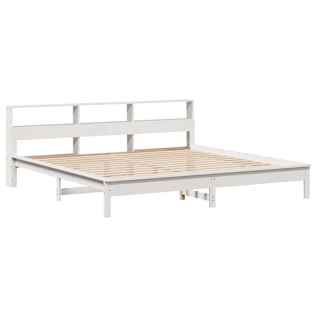 Lit en bois massif avec étagère sans matelas blanc 180x200 cm pin