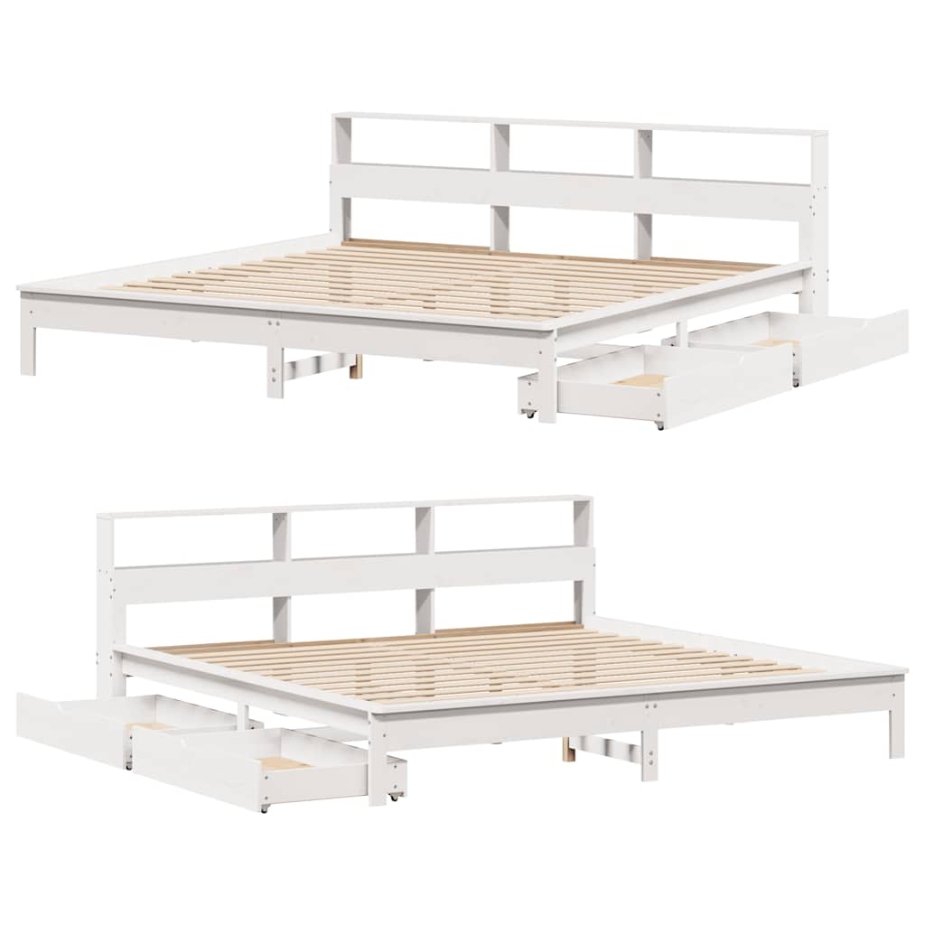 Lit en bois massif avec étagère sans matelas blanc 180x200 cm pin