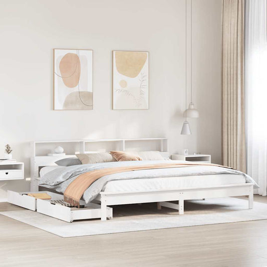 Lit en bois massif avec étagère sans matelas blanc 180x200 cm pin