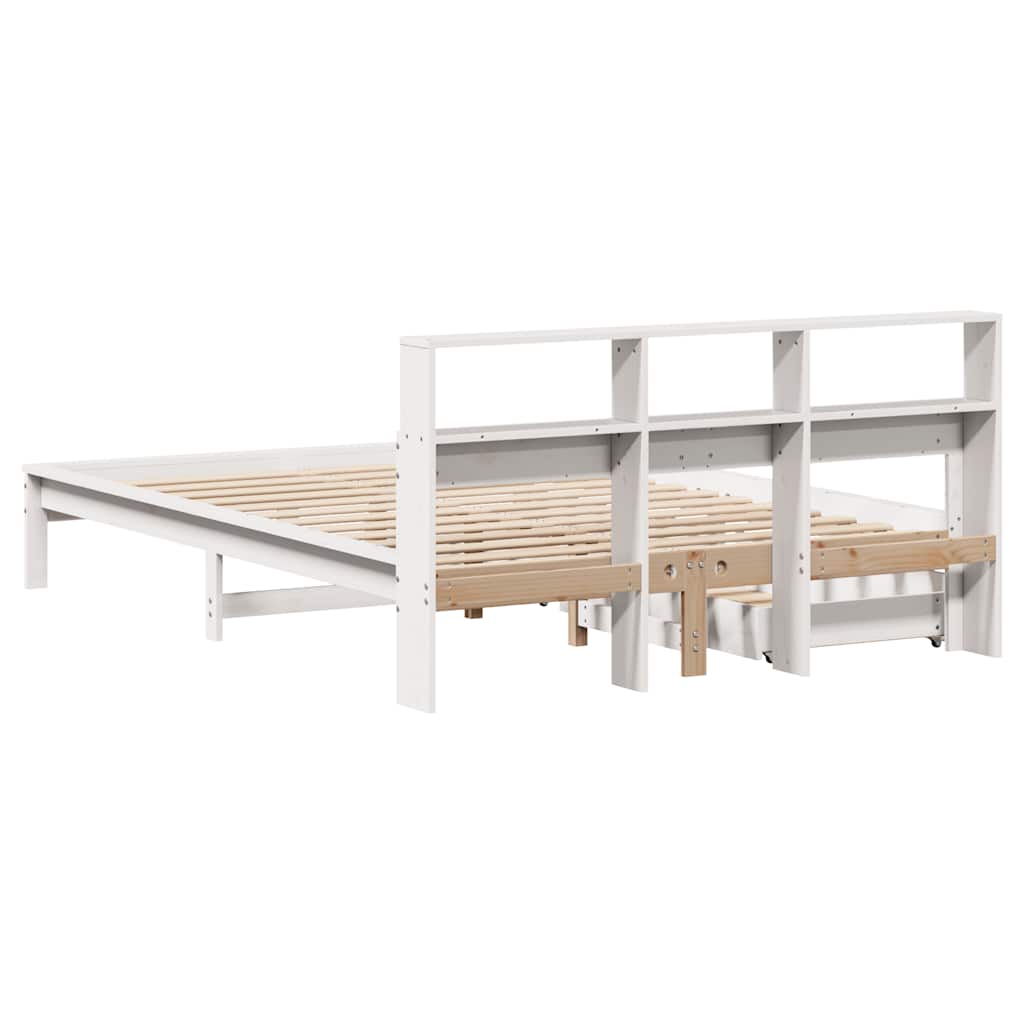 Lit en bois massif avec étagère sans matelas blanc 160x200 cm pin